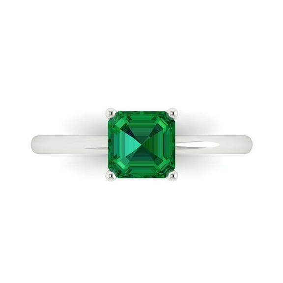 Solitaire Engagement Ring for Women - 1ct Simulated Emerald in 14K White Gold Promise Ring