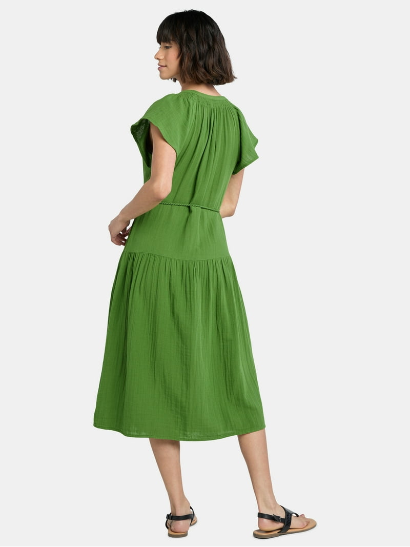 simple cotton midi dress Time and Tru Women's Double Cloth with Pockets and Self-Tie Belt Buy Embroidered Chiffon Dresses Rungolee XS/49.6 size:XXL size Champagne eveningb dress