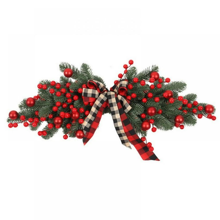 Christmas Door Swag And Wreath Set - Artificial Pine With Red Berries And Bow, Indoor/Outdoor Holiday Decor