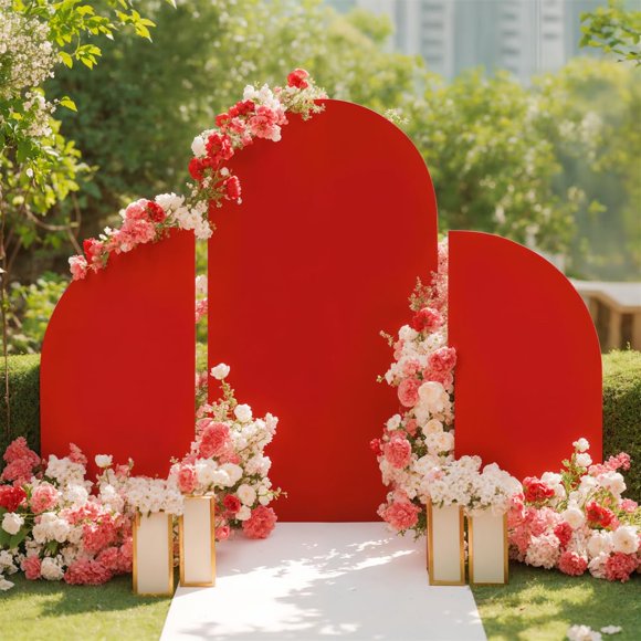 Arch Backdrop Stand Set of 3, Wedding Arch Cover, Double Sided Round Top and Half Moon Top Stretchy Backdrop for Birthday Parties Baby Shower Banquet 5ft 7.2ft 5ft