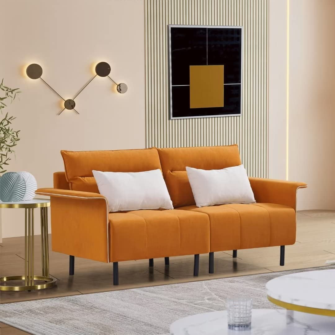 Resenkos 72" Mid-Century Tufted Sofa Couch, Upholstered Wood Base Sofa, Orange Resenkos 72" Mid-Century Tufted Sofa Couch, Upholstered Wood Base Sofa, Orange