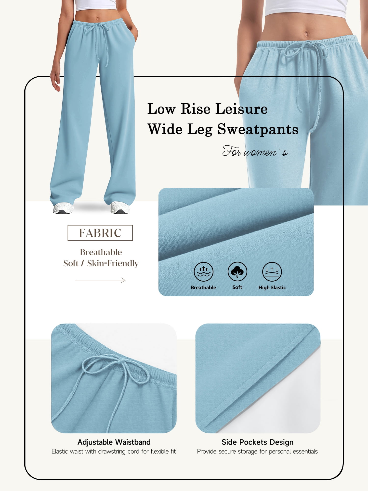 TEMOFON Womens Straight Leg Low rise Sweat Pants Wide Leg