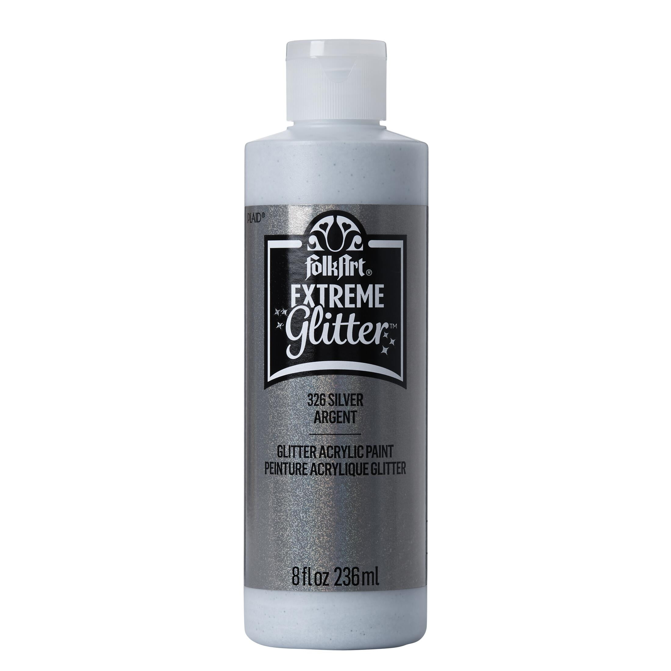 (3 pack) FolkArt Extreme Glitter Acrylic Craft Paint, Silver, 8 fl oz