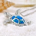 thumbnail image 2 of 14K White Gold Plated Deep Blue Sea Turtle Animal Frog Crab Cat Heart Opal Blue Enamel Cz Pendant Necklace for Woman Special Occasion Birthdays Holidays, 2 of 15