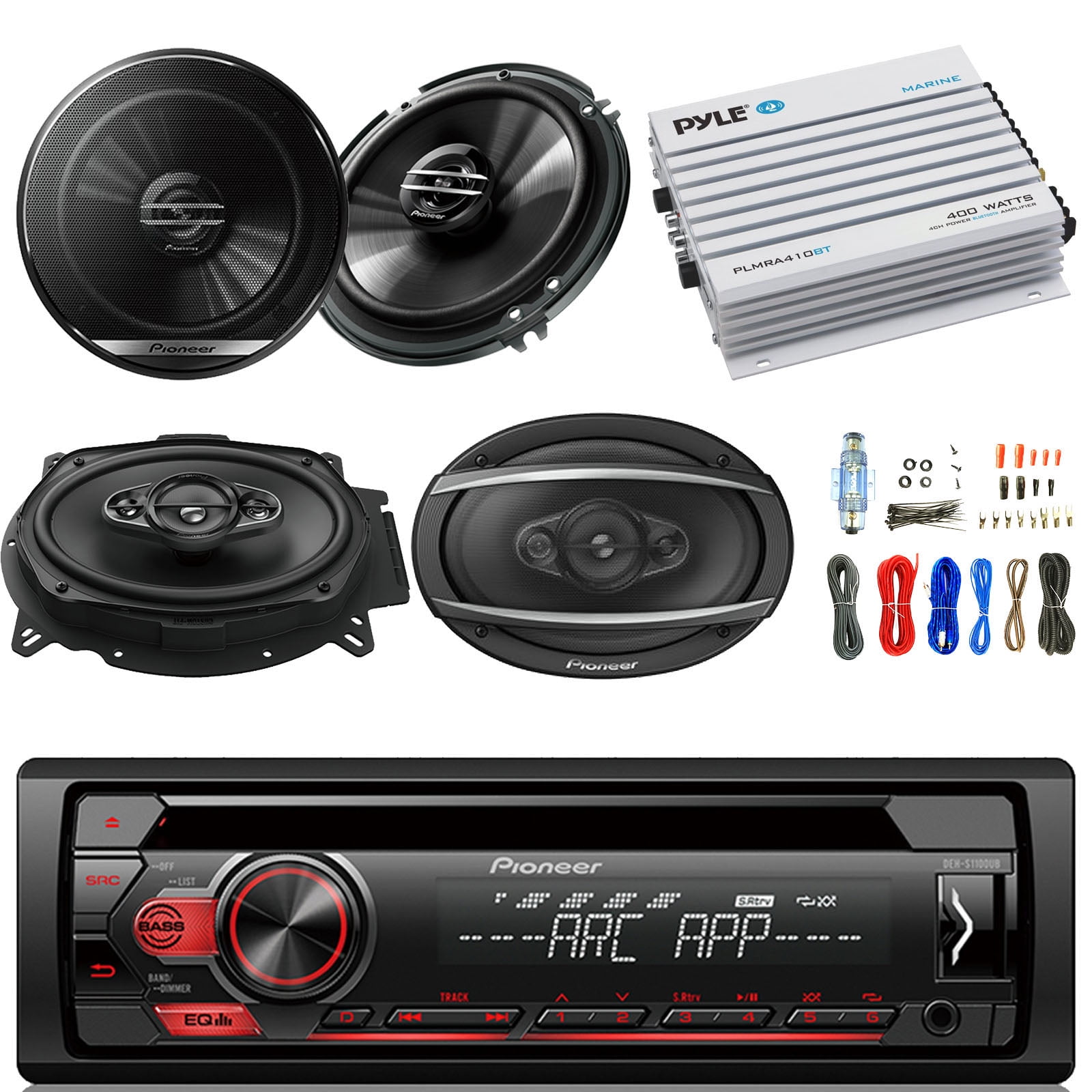 Pioneer DEHS1100UB DIN Car Stereo Kit Bundle with 2 6x9-Inch 2-way