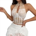 thumbnail image 1 of Top Corto de Encaje con Espalda Halter para Mujer, Estilo Cheongsam , con Cuello Halter S, 1 of 10