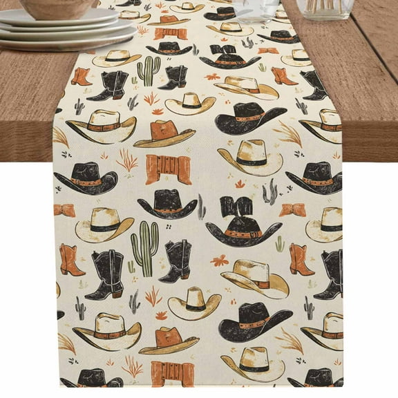 nqOlkjepod Western Cowboy Table Runner 90 Inches Long Farmhouse Dress Scarves, Country Vintage Art Boots Desert Dining Tablerunner for Coffee Table/Kitchen Island/Party Décor, 13" x 90"