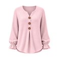 thumbnail image 3 of Yigetop Long Sleeve Shirts for Women Fall Fashion V Neck Button Blouse Casual Loose Fit Lightweight Tops Soft Breathable Shirts for Daily Work Outfits Pink XXL, 3 of 4
