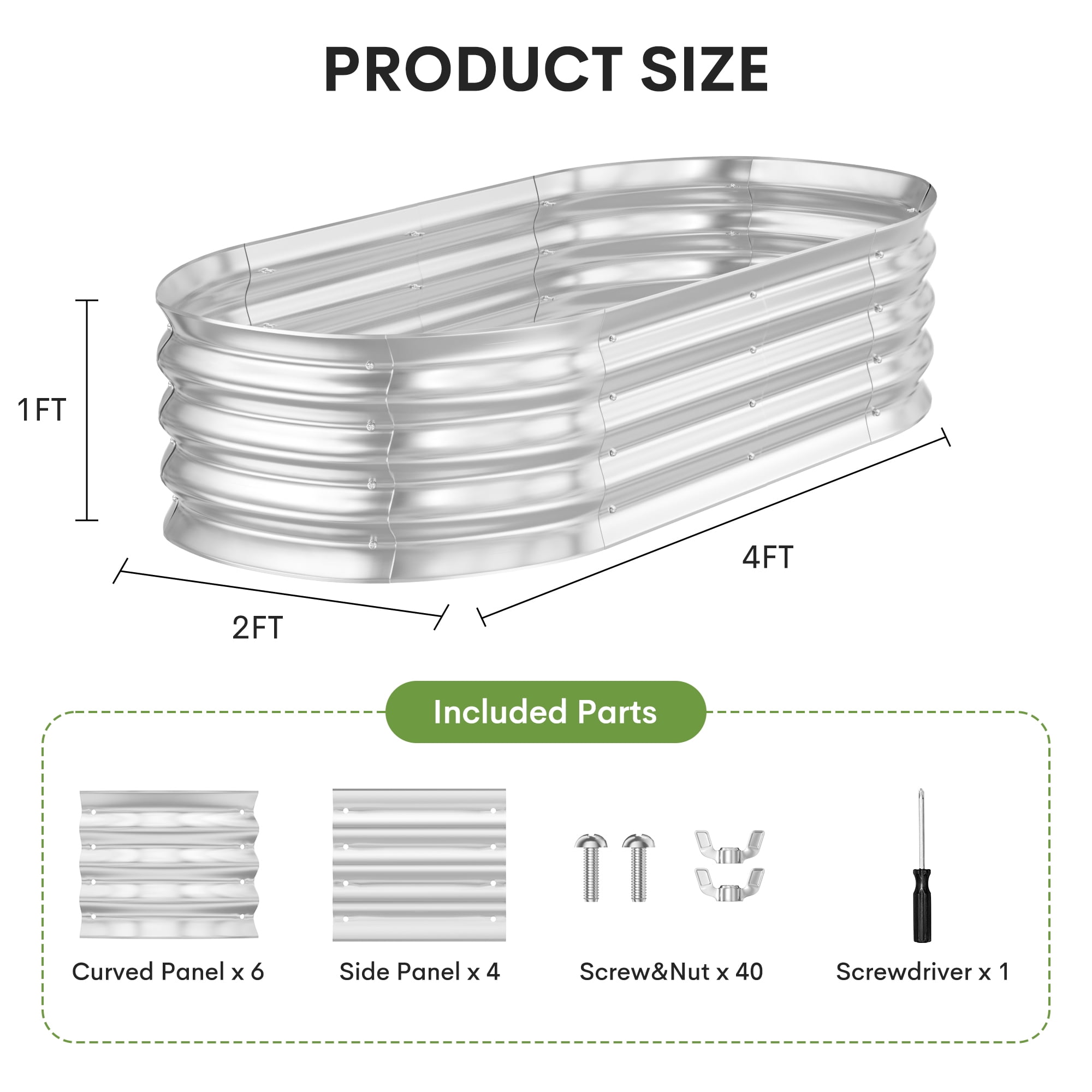 CityOut Raised Garden Bed Kit,4 Pack 4×2×1ft Raised Garden Boxes Outdoor for Vegetables and Flowers,Silver