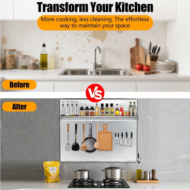 EDTara Commercial Stainless Steel Range Backsplash, Back Panel With Storage Shelf, Knife Rack, and Pre-Drilled Holes