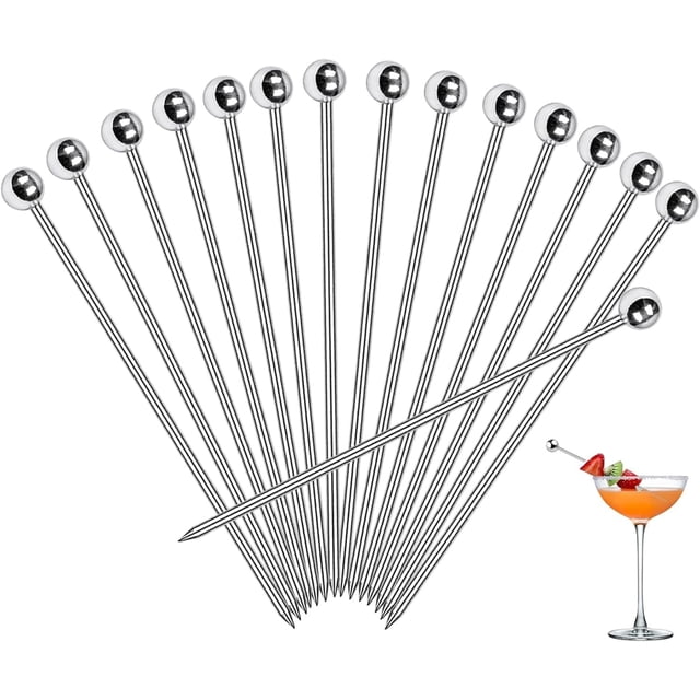 30 púas de cóctel, brochetas de aperitivo de acero inoxidable, brochetas de cóctel limpiables y reutilizables, palillos de dientes para alimentos y bebidas (4 pulgadas)