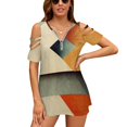 thumbnail image 1 of Dibis Ruffle Short Sleeve T-Shirt Women'S V Neck Sexy Printed T Shirt Tops Abstract Geometric Pattern Angular Texture Lines, 1 of 4