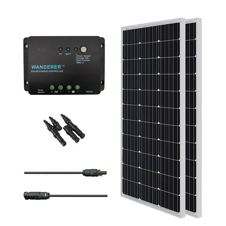Renogy 200W 12V Solar Panel Monocrystalline Bundle Off Grid Power Kit for RV/Boat/Cabin/Battery