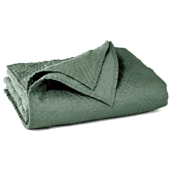 - 100% Linen Front/100% Cotton Back - Quilted Throw - Washed Linen - Green Forest - Throw Size (50 x 60in.)