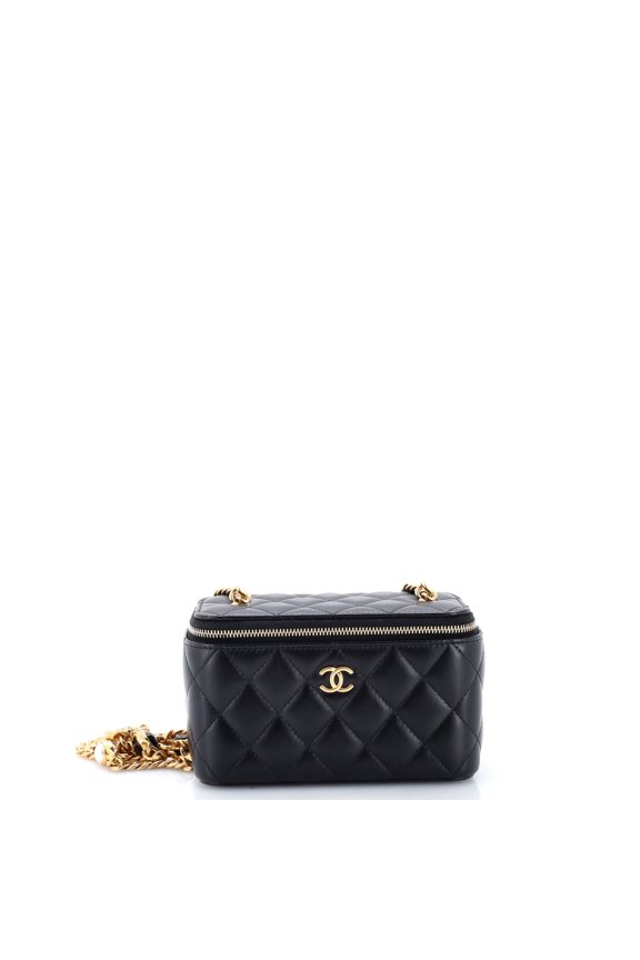 Pre-Owned Classic Vanity Case with Resin Pearl Chain Quilted Lambskin Small By Rebag