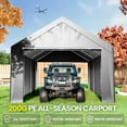 thumbnail image 3 of ECOLINEAR Carport 10x20 ft Heavy Duty Carport, Outdoor Potable Garage with Removable Sidewalls & Zipper Doors, Carport Canopy Anti UV All-Season Waterproof Tarp,Car Canopy for Cars,Boats,Gray, 3 of 7