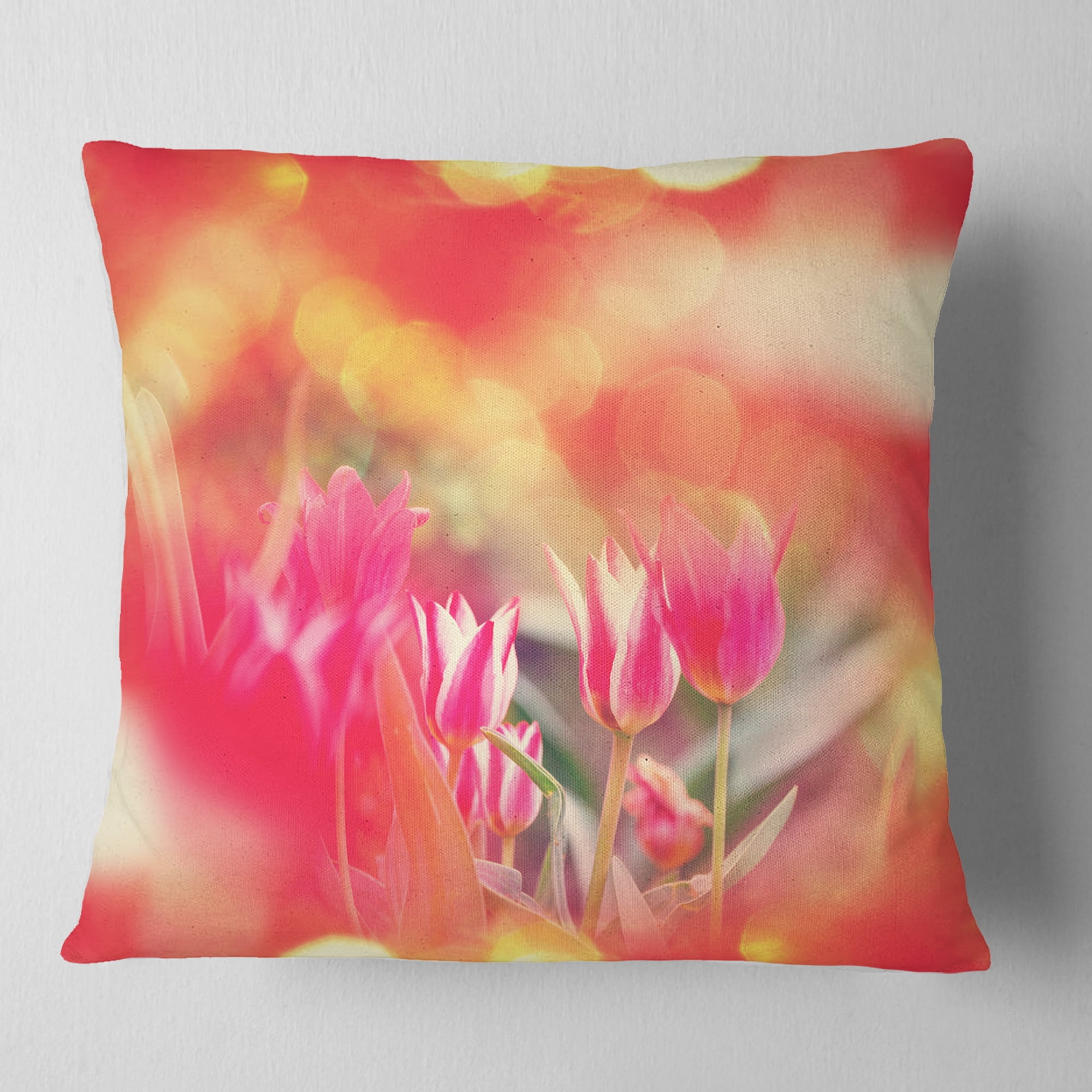 Designart Tulips on Abstract Red Background - Floral Throw Pillow - 18x18