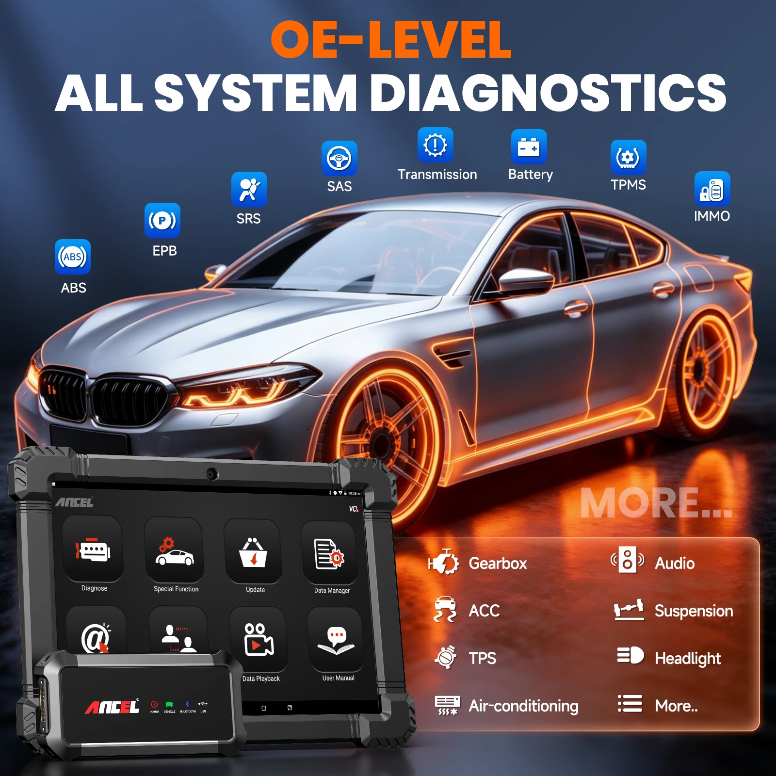 ANCEL X7 OBD2 Scanner Bluetooth Bidirectional Scan Tool Full System Car Diagnostic Tool with 15 Resets, ECU Co-ding for VW Audi, Active Test, ABS Bleeding, TPMS/SAS/EPB/Oil Reset, 2 Years Free Update