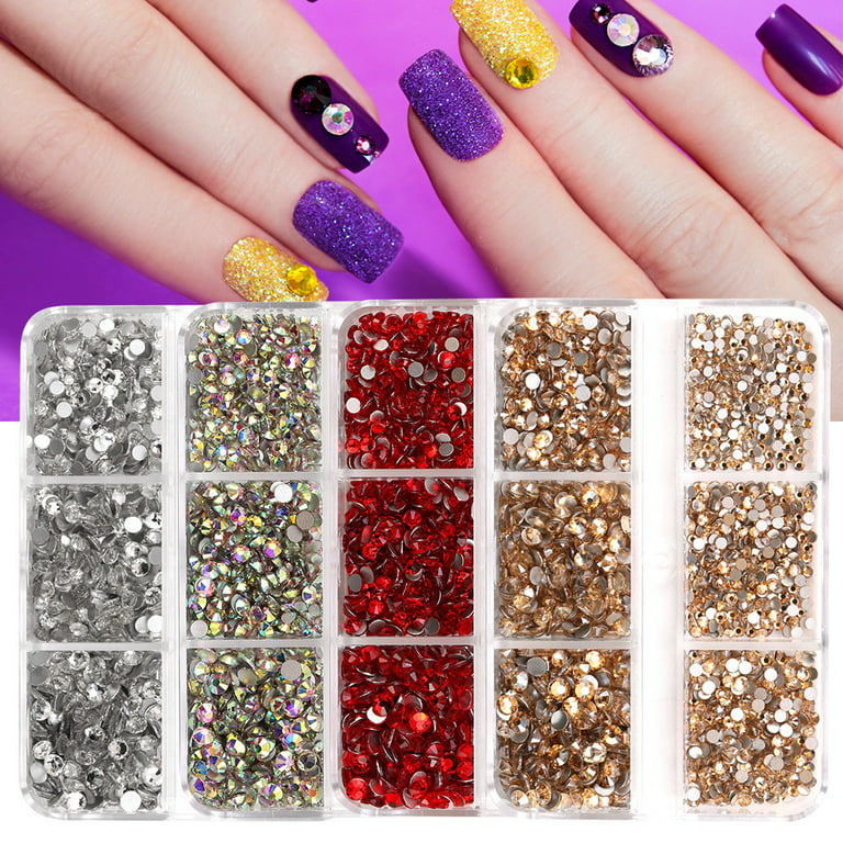 Feildoo 3D Rhinestones Flat Sparkling Stones Nail Art Decoration Mixed  Sizes Nail Gems Crystal Accessories,Rose Gold With AB 
