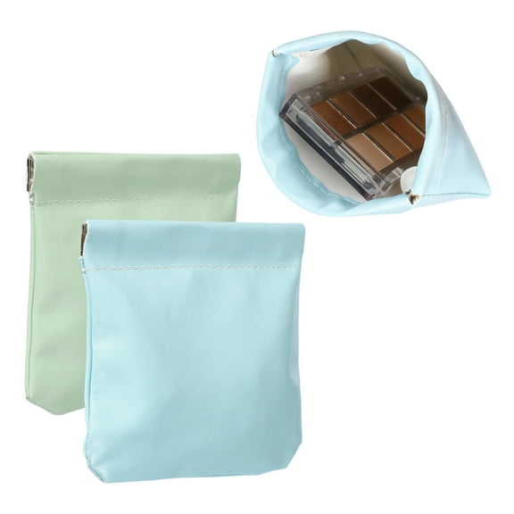2Pcs Squeeze Coin Purse Pouch, Small Leather Change Purse Self Closing Portable Mini Makeup Bag for Women Men Car Change Travel, Blue,Green