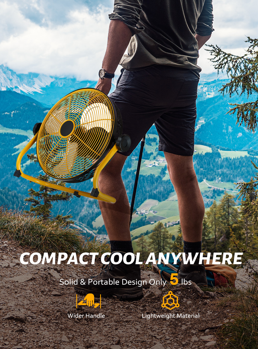 Instern 12" Battery Powered Floor Fan, Portable Rechargeable Cordless Fan, 360° Tilt, 20H Run Time, Waterproof, High Velocity Heavy Duty Metal Fan for Camping Hurricane Home Warehouse