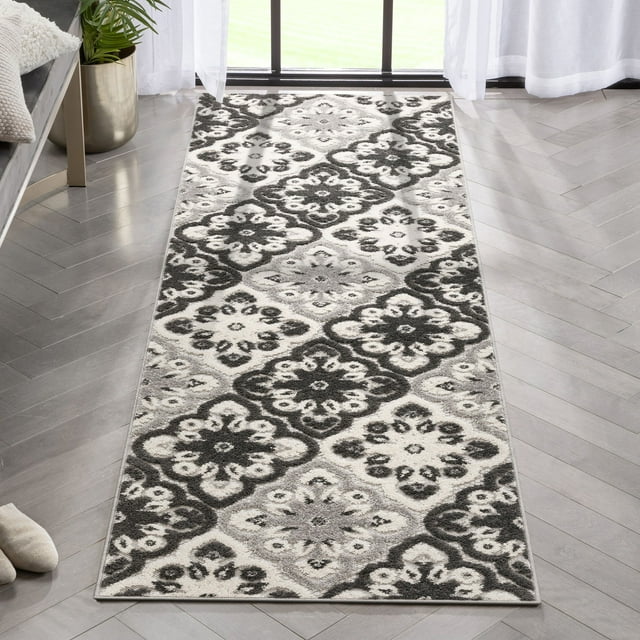 Well Woven Bodrum Grey Indoor/Outdoor Floral Panel Area Rug High