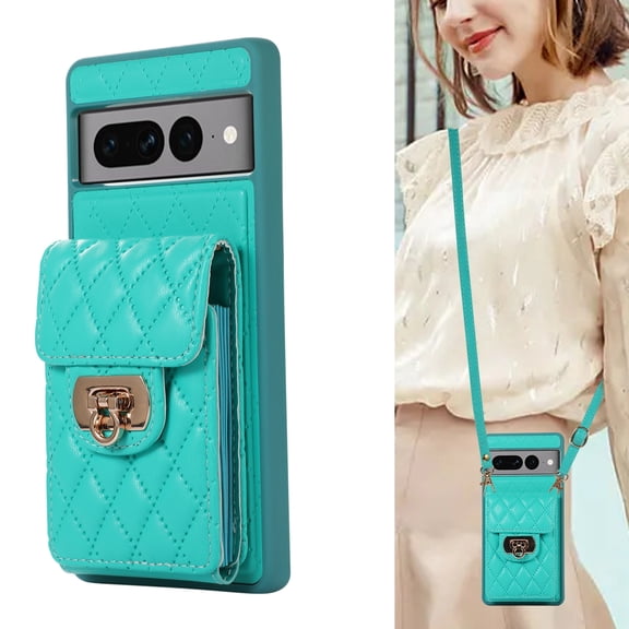 K-Lion for Google Pixel 7 Pro Wallet Case with Card Holder, PU Leather Shockproof Crossbody Case with Metal Snap Adjustable Strap Lanyard Compatible with Google Pixel 7 Pro,Green