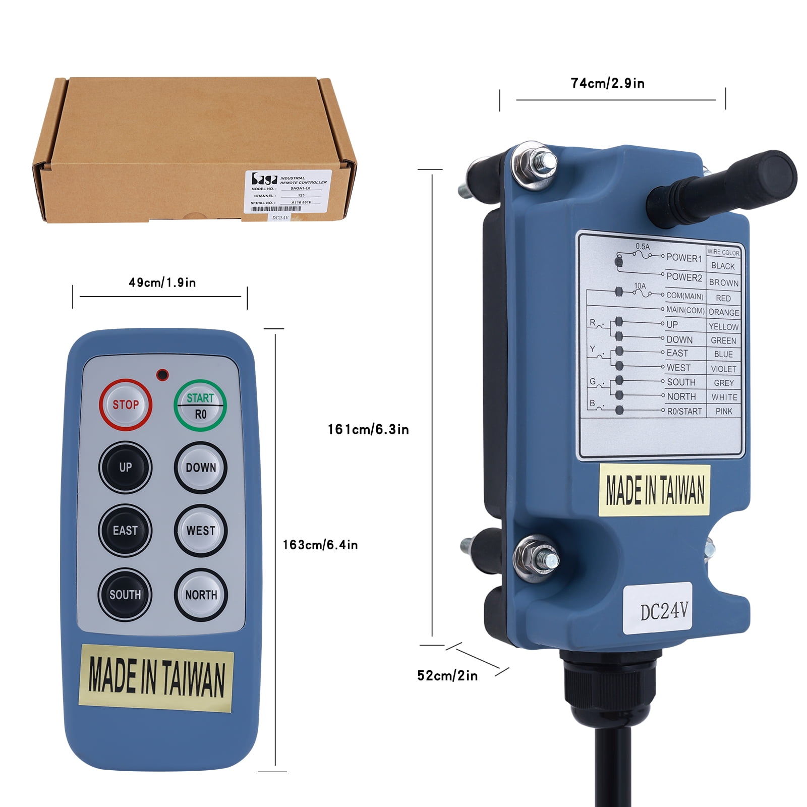 6 Channel Saga Mini Industrial Wireless Crane Radio Remote Control 220V AC for Electric Chain Hoist Overhead Bridge Travelling Crane Truck Transmitter and Receiver