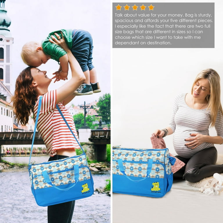  5PCS Diaper Bag Tote Set - Baby Bags for Mom (Gray