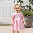thumbnail image 3 of BemeyourBBs Toddler Baby Girl Summer Smocked Dress Kids Baby Girls Mathers Day Fathers Day Outfit Mama's Girl Daddy's Girl Dress Bow Letter Ruffle Trim Round Neck Short Sleeve A-line Princess Dress, 3 of 9