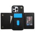 thumbnail image 4 of BKS-003 For iPhone 16 Pro Case Tri-Fold Card Holder Kickstand TPU Leather Back Cover with Shoulder S, 4 of 5