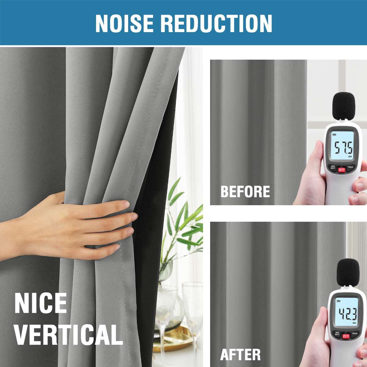 Turquoize 100% Blackout 84 Inch Long Curtains Back Tab/Rod Pocket Window Drapes,Grey,2 Panels