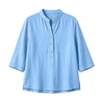 thumbnail image 6 of Babysbule Women Mandarin Collar Henley Blouse Flare 3/4 Sleeve Loose Fit Casual Top for Summer Office Brunch Daily Outfits, 6 of 9