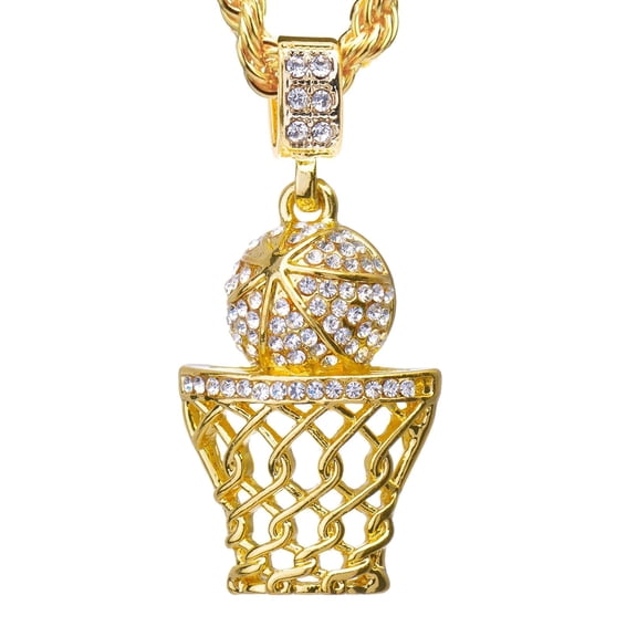 Hiphop 14K Gold Plated Mini Sports Basketball Rim Hoop Pendant 24 inch Rope Chain Necklace HC 1109 G / Metaltree98