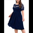 thumbnail image 3 of Vestido Midi de Encaje de con Cuello Redondo y Corte Cruzado para Mujer, Talla Grande, para Invitada de Boda o Cóctel Azul XXXL, 3 of 9