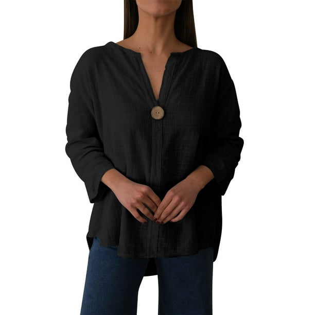 Vestidos Casuales Para Mujer, Blusas De Mujer De Moda Blusa informal de verano con botones, escote en V y mangas 3/4 para mujer