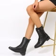 thumbnail image 6 of Domuza Womens 2026 Winter Boots Fashion Round Toe Lace Up Side Zipper Belt Buckle Block Chunky Low Heel Mid Calf Boots Black 5.5（EU-36）, 6 of 8
