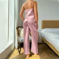 thumbnail image 5 of Besolor Women's Satin Pajamas Summer 2 Piece Outfits Cowl Neck Sleeveless Spaghetti Strap Cami Tops and Pants Sets Sleepwear Pjs Pink, 5 of 5