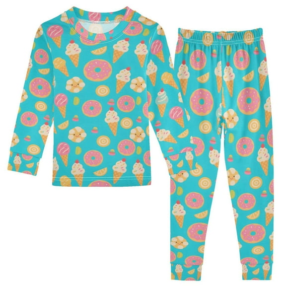 joogoo Ice Cream Donuts 2 Piece Long Sleeve Tee and Pants Cotton Pajama Set 5Y