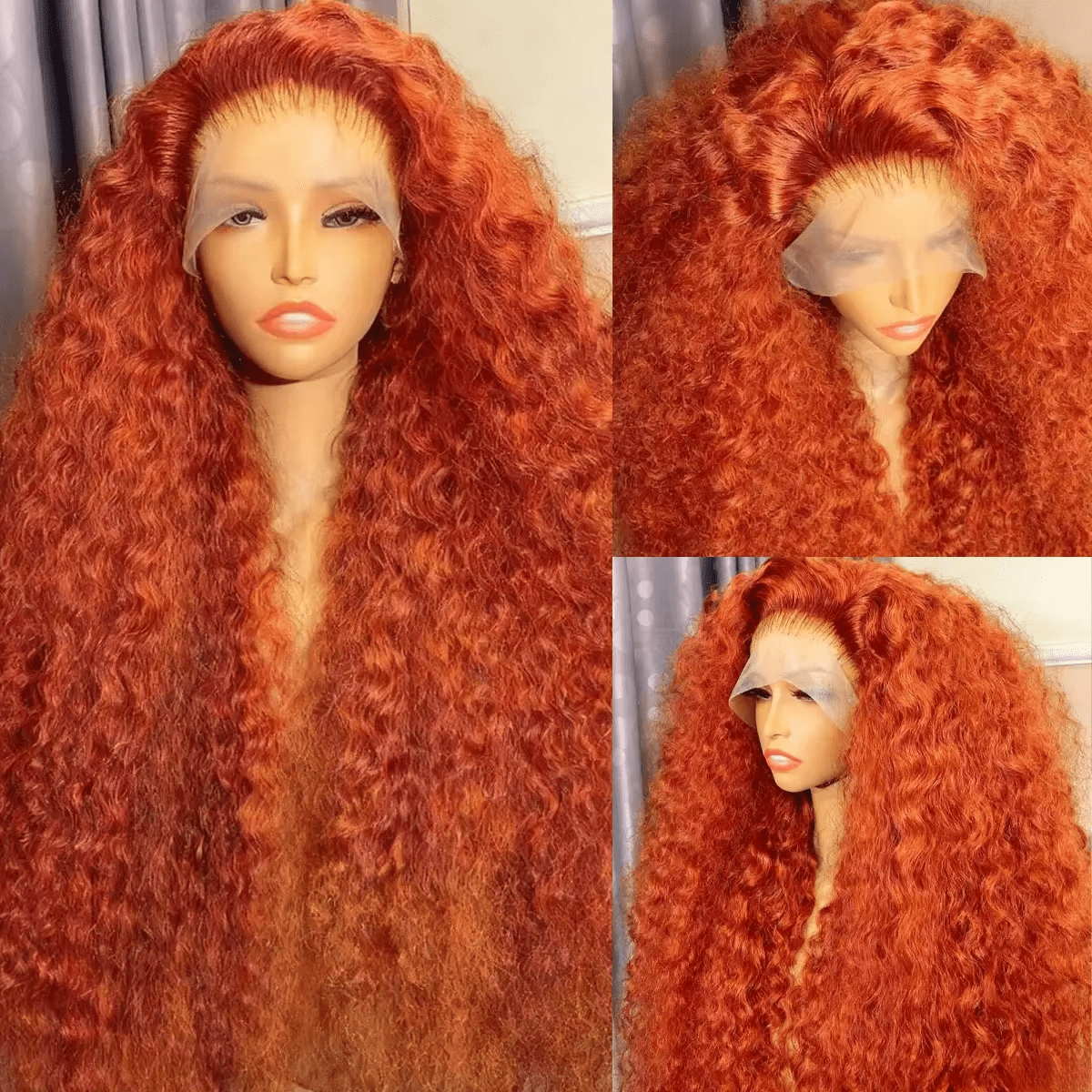 Stackable 250 Density Ginger 13x4 Curly HD Lace Front Wig Deep Wave Brazilian Glueless Lace Frontal Human Hair Wigs Water Wave Orange - Typpkmm
