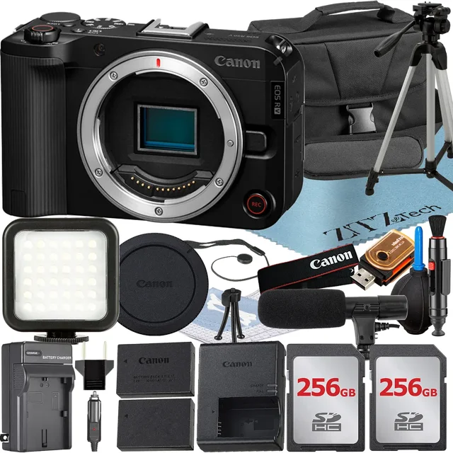 Canon EOS R50 V Mirrorless Camera (Body Only) with 2 Pack 256GB Memory Card + Case + Tripod + ZeeTech Accessory Bundle