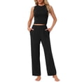 thumbnail image 1 of Conjunto de lounge para mujeres INSPIRE CHIC, top sin mangas y pantalones, pijama sólido en negro, 1 of 6