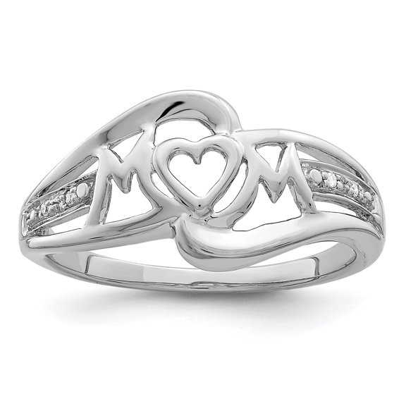 925 Sterling Silver Rhodium Plated Diamond Heart Mom Ring Size 6
