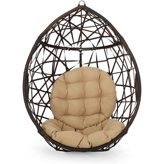 Christopher Knight Home Isaiah Indoor/Outdoor Wicker Tear Drop Hanging Chair (Stand Not Included), Multi-Brown and Tan