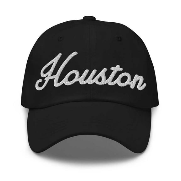 Houston Cap Houston Dad Hat Bold Script Texas TX Hat Embroidered Souvenir Gift Black