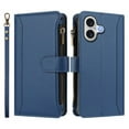 thumbnail image 2 of For iPhone 17 Wallet Phone Case-PU Leather Magnetic Flip Cover with 9 Credit Card Slots,Zipper Pocket & Detachable Wrist Strap,Shockproof,Dark Blue,For iPhone 17, 2 of 7