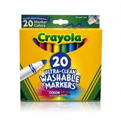 Crayola Ultra-Clean Washable Broad Line Markers, School Supplies, 20 Count, Classic Colors