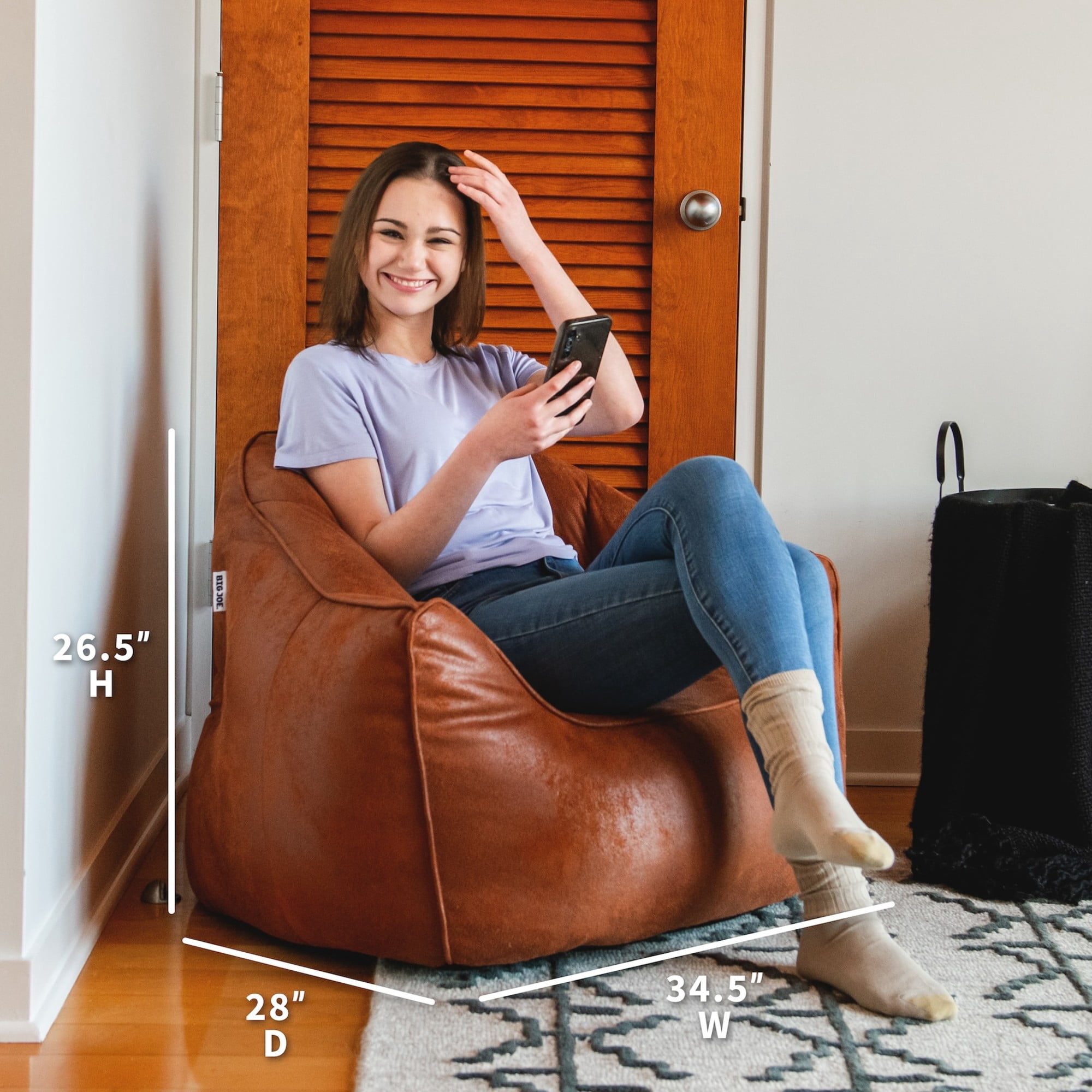 Big Joe Hug Bean Bag Chair, Tan, Vegan Suede, Kids/Teens, 3 feet