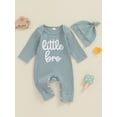 thumbnail image 2 of Suealasg Baby Boys Jumpsuit +Hat Set 3 6 12 18 Months Infant Long Sleeve Crew Neck Letters Print Romper Bodysuit, 2 of 7