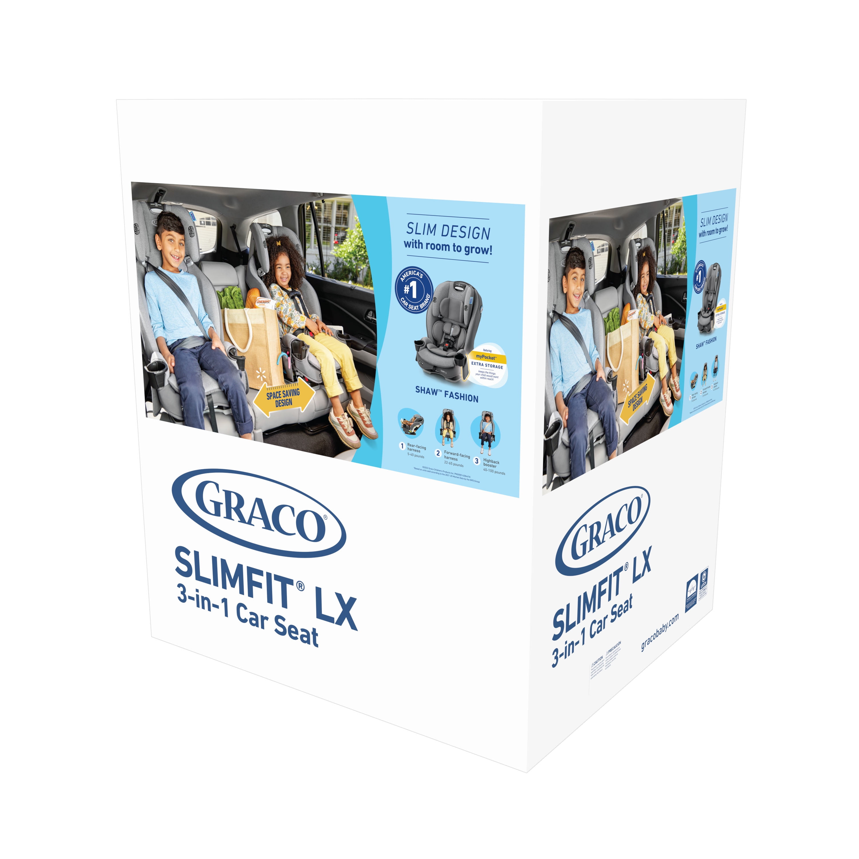 (3 pack) Graco SlimFit LX 3-in-1 Convertible Car Seat, Shaw